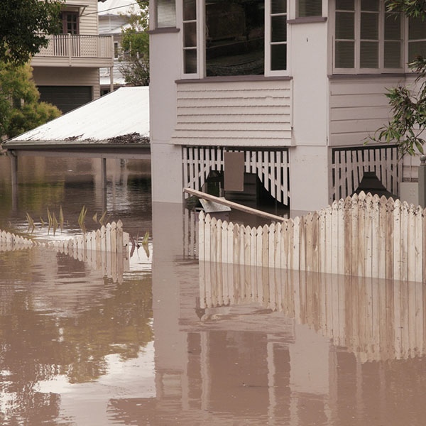 The exterior of a flooded home