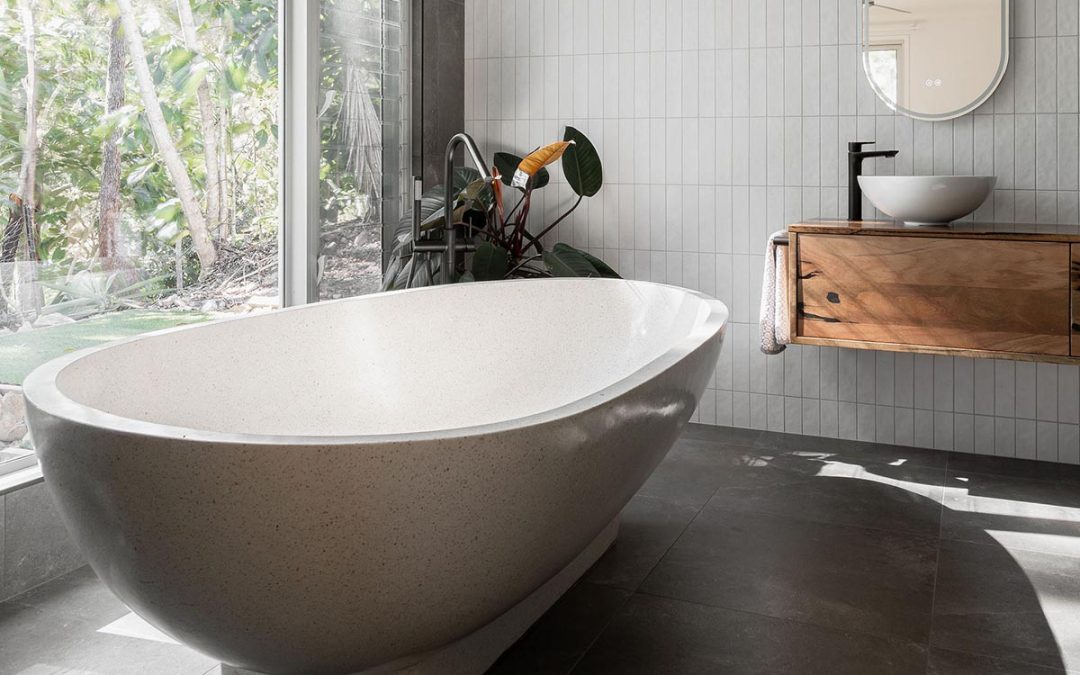 Stone bathtub a centrepiece of stunning Yandina bathroom